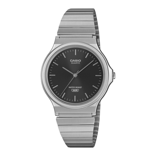 Reloj Análogo Clásico Plateado con Negro Unisex