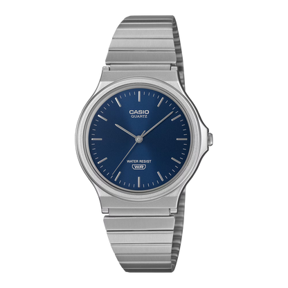 Reloj Análogo Clásico Plateado con Azul de Hombre