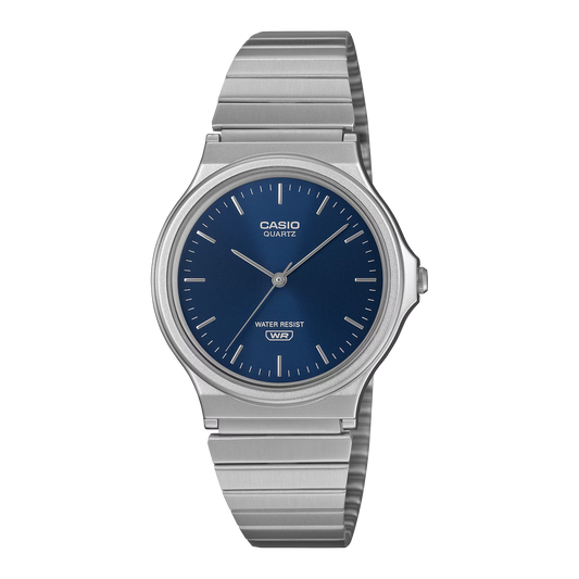 Reloj Análogo Clásico Plateado con Azul de Hombre