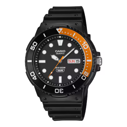 Reloj Análogo Deportivo Negro con Naranja de Hombre