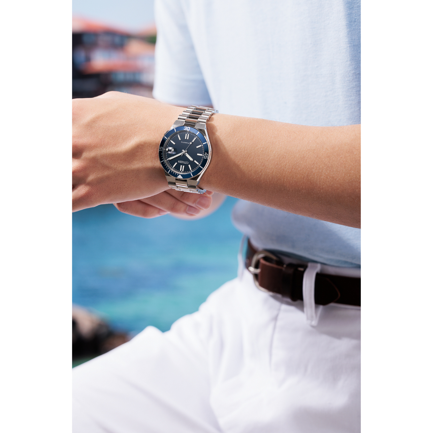 Reloj Análogo Automático Ejecutivo Citizen Tsuyosa Marine Plateado de Hombre