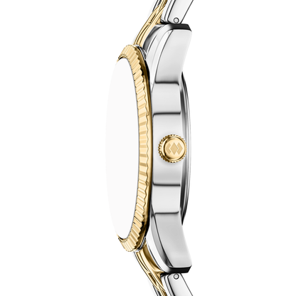 Reloj Análogo Ejecutivo Plateado Doble Tono de Mujer