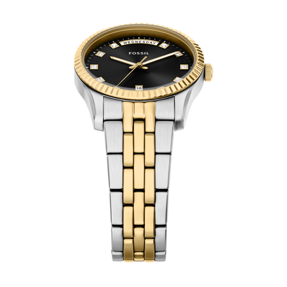 Reloj Análogo Ejecutivo Plateado Doble Tono de Mujer