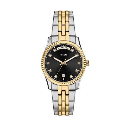 Reloj Análogo Ejecutivo Plateado Doble Tono de Mujer
