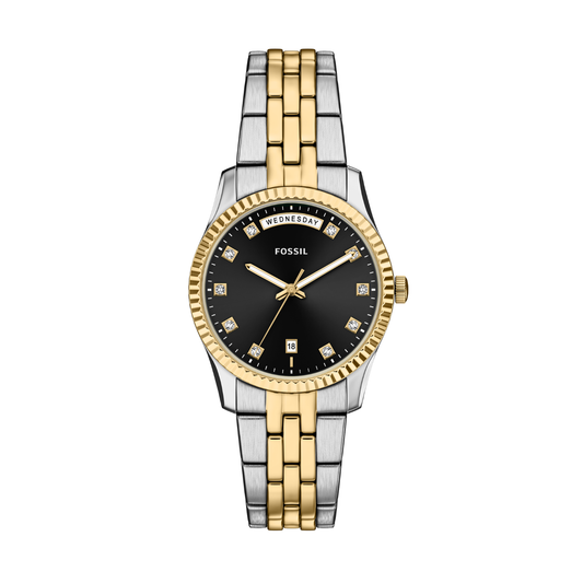Reloj Análogo Ejecutivo Plateado Doble Tono de Mujer