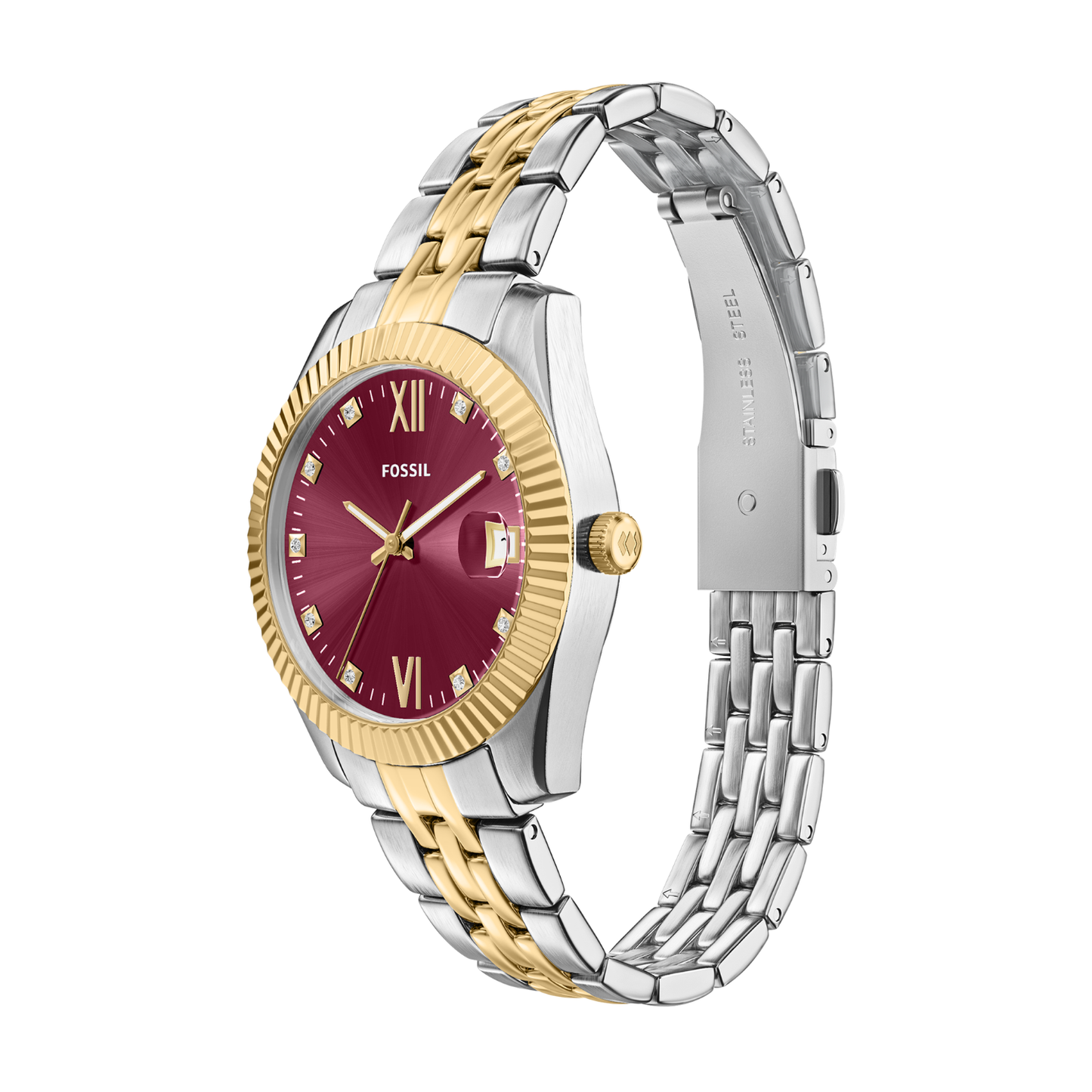 Reloj Análogo Ejecutivo Plateado Doble Tono de Mujer