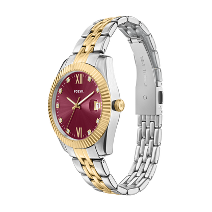 Reloj Análogo Ejecutivo Plateado Doble Tono de Mujer