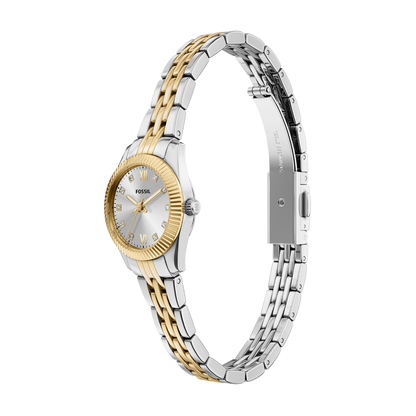 Reloj Análogo Ejecutivo Plateado Doble Tono de Mujer