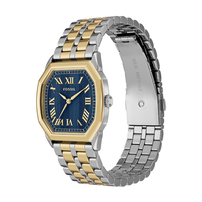 Reloj Análogo Ejecutivo Plateado Doble Tono de Mujer