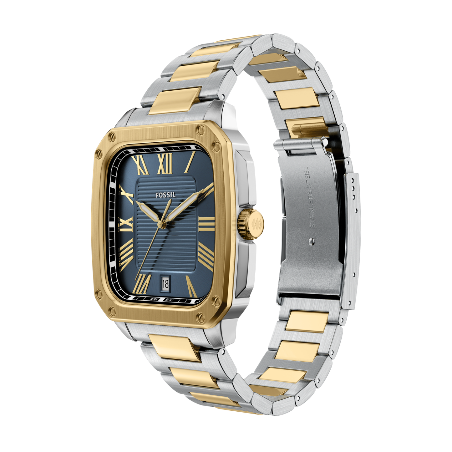 Reloj Análogo Casual Plateado Doble Tono de Hombre