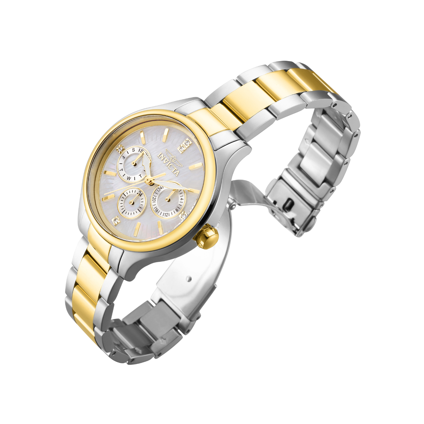 Reloj Análogo Ejecutivo Plateado Doble Tono de Mujer