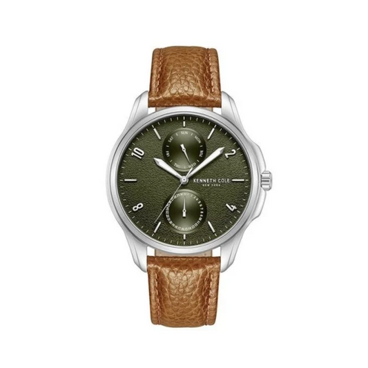 Reloj Análogo Kenneth Cole Dress Leather Cuarzo Verde, Marrón y Plateado de Hombre