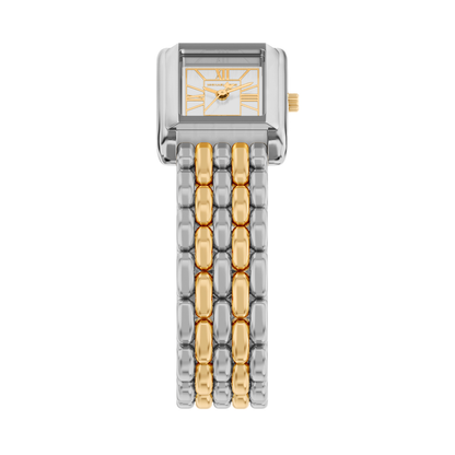 Reloj Análogo Luxury Plateado Doble Tono de Mujer