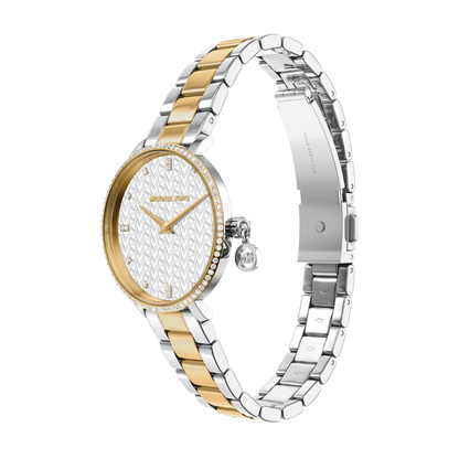 Reloj Análogo Casual Plateado Doble Tono de Mujer