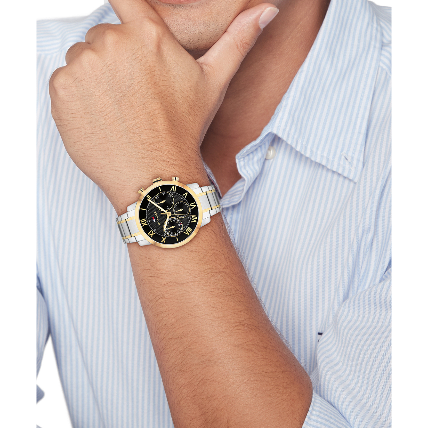 Reloj Análogo Casual Plateado Doble Tono de Hombre