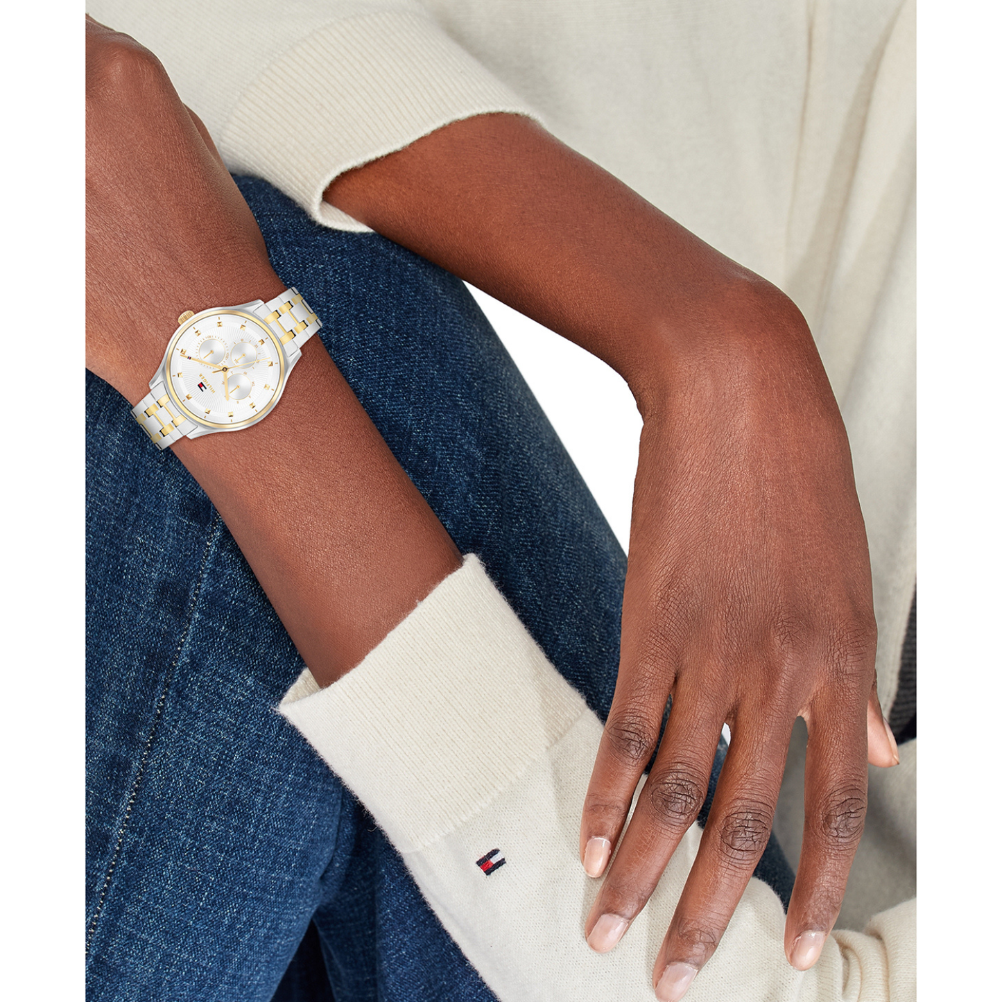 Reloj Análogo Casual Plateado Doble Tono de Hombre