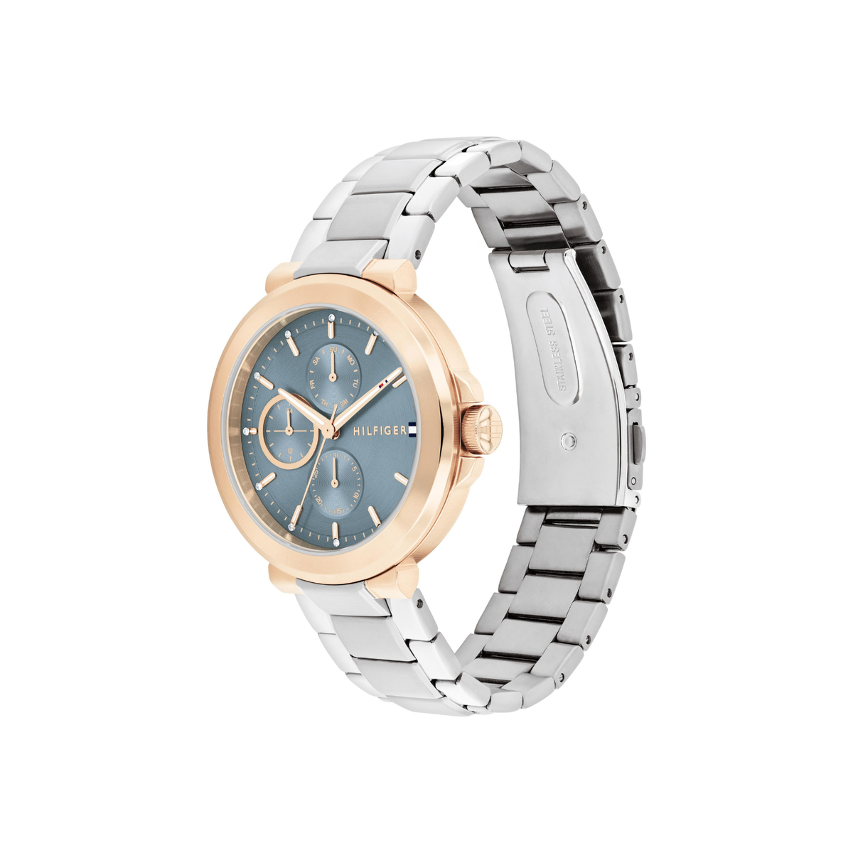 Reloj Análogo Tommy Hilfiger Lori Cuarzo Azul, Plateado y Oro Rosa de Mujer