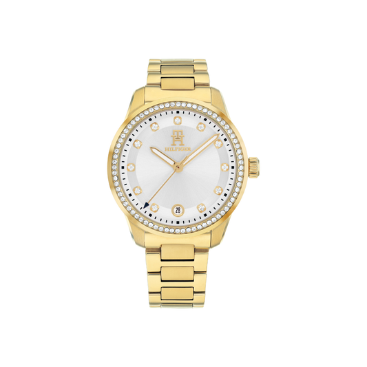 Reloj Análogo Tommy Hilfiger TH85 Crystals Cuarzo Blanco y Dorado de Mujer