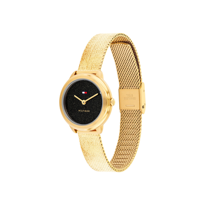 Reloj Análogo Tommy Hilfiger Demi Oro Dorado con Cuarzo Negro de Mujer