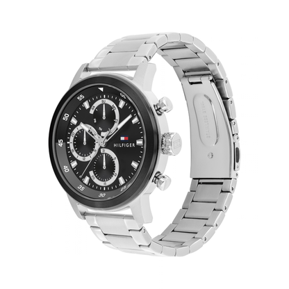 Reloj Análogo Tommy Hilfiger Rocky Cuarzo Negro y Plateado de Hombre