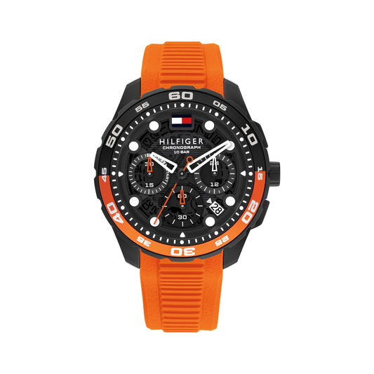 Reloj Análogo Tommy Hilfiger TH-Regatta Cuarzo Negro y Naranja de Hombre